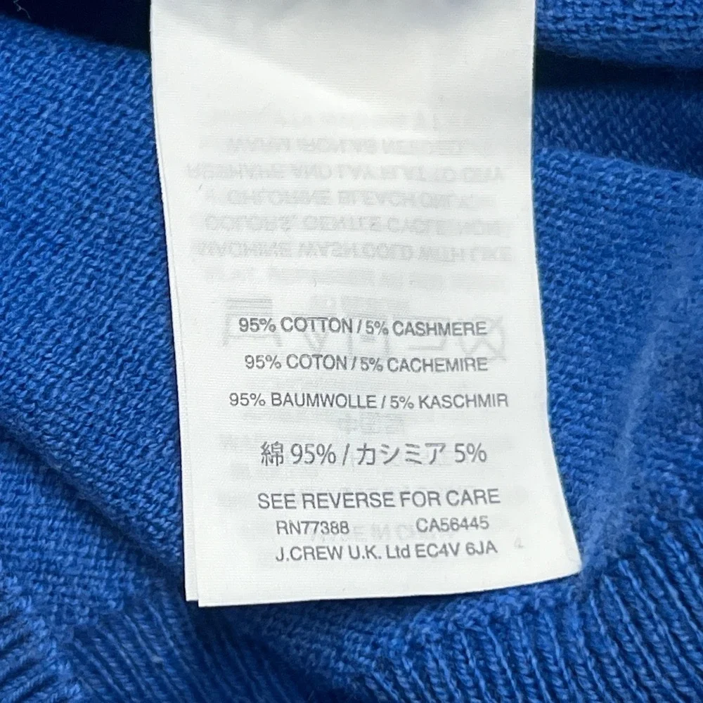 J.Crew V-Neck Sweater Mens Medium Blue Solid Cotton Cashmere Blend Pullover Knit